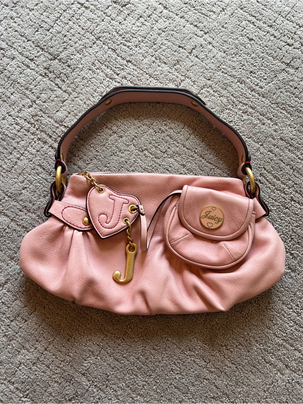 Juicy Couture Vintage Pink Leather Shoulder Bag with Charm